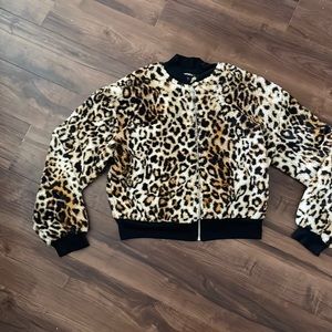 EXPRESS size L plush leopard print zip up lightweight softest jacket